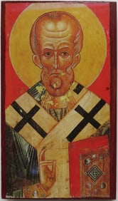 Saint Nicholas, Eastern Orthodox Icon, Vintage Litho on Wood