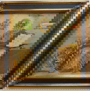 Saint Mark the Evangelist, Antique Oil Painting on Cardboard, 1920s, Framed: "Saint Mark the Evangelist", oil painting on cardboard, late 19th- early 20th century, unsigned, inscription apparently in old Russian, framed in a vintage, 1990s wooden frame. The painting is 11" x