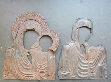 Copper Rizas for Two Virgin Mary Orthodox Icons