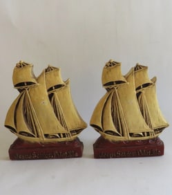 Set of 2 Sailboat Bookends, Ornawood, 1940s, Jesus Pilot Me