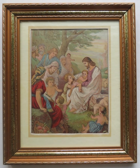 Jesus Blessing Little Children, Antique Color Lithograph, 1880s Framed (1 of 7)