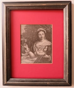 Antique Wood Engraving, Madonna With Child, 1880s, Framed