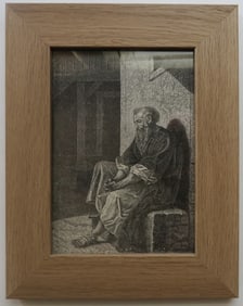 And Peter Went Out and Wept Bitterly, Antique 1880s Wood Engraving Framed