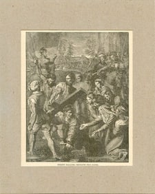 Christ Falling Beneath the Cross, Antique 1883 Wood Engraving