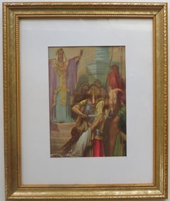 Judgement Of Solomon, Old Testament, Antique 1880s Color Lithograph, Framed