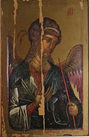 Archangel Michael, Byzantine Icon, Hilander Monastery 14.Cent., 1980s Color Lithograph