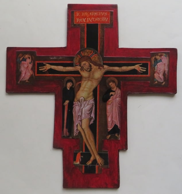 Crucifix, Jesus Christ on the Cross, Master of St. Francis, Color Litho on Board, 1950s (1 of 5)