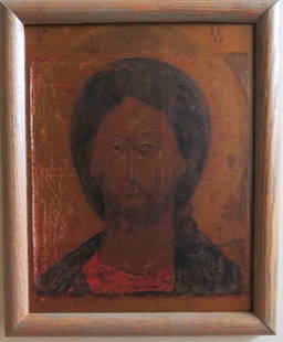 Jesus Christ, Savior Shoulder-Length, Orthodox Icon, Litho on Board, Framed: "Jesus Christ, Savior Shoulder-Length", reproduction of the antique Byzantine Eastern Orthodox icon mounted on cardboard, in vintage wooden glass frame. Vintage 1980s high quality lithographic print m