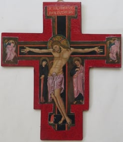 Jesus Christ on the Cross, Master of St. Francis, Color Litho on Board, 1950s