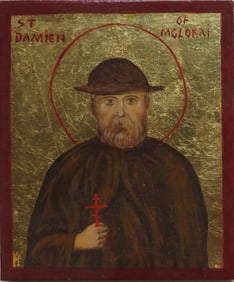 St. Damien of Molokai, De Veuster Hawaii Saint, Icon Hand Painted on Wood