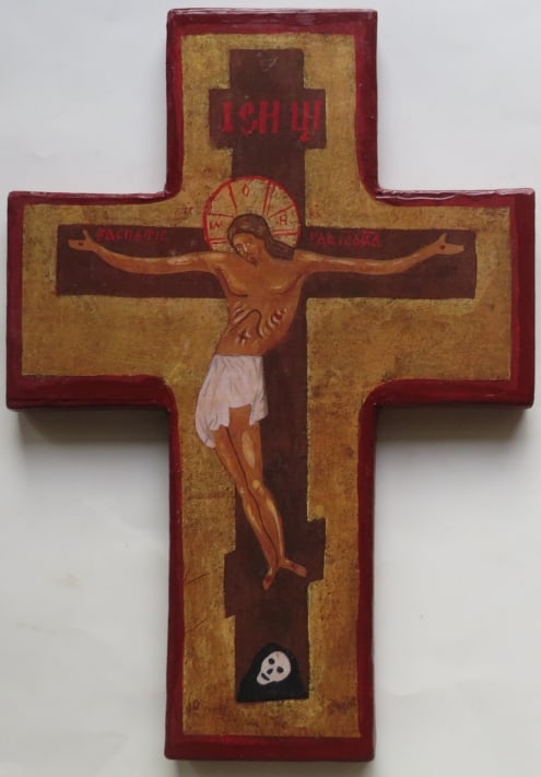 Byzantine Eastern Orthodox Crucifixion, Cross,  Litho on Wood (1 of 5)