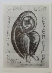 Stalingrad Madonna,  Kurt Reuben, Russian Orthodox Icon, Litho: "Stalingrad Madonna"; by Kurt Reuber, 1942; reproduction of the Russian Orthodox icon, vintage 1980s high quality lithographic print, postcard size, printed by Johannes Stauda Verlag, Kassel, Germany.