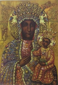 The Black Madonna of Czestochowa, Poland, Byzantine Orthodox Icon, Litho