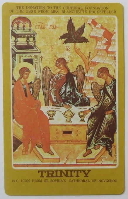 Trinity, St Sophia Cathedral, Novgorod, 15.cent., Byzantine Orthodox Icon, Litho (1 of 3)