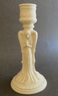 Vintage Bisque Gothic Style Praying Angels Candle Holder: Vintage Gothic bisque candle holder, three angels, unmarked. The candle holder is 6.3/4" [17.5cm] tall, the base is 3.1/4" [8.3cm] across, no chips, no hairlines, no creases, very good/ fine condition