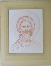 Christ Pantokrator, Sepia Drawing, Draft of Icon Painting, 1980s