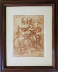 Leonardo da Vinci, Sepia Litho, Mary & Child, St Anna, John the Baptist, 1990s, Framed