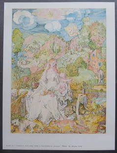 Albrecht Durer, Madonna With Many Animals, Litho Art Print 1950s: "Madonna With Many Animals" by Albrecht Durer (1471-1528), vintage lithographic plate from the portfolio Metropolitan Museum Seminars in Art, published by the Metropolitan Museum of Art in the 1950s.