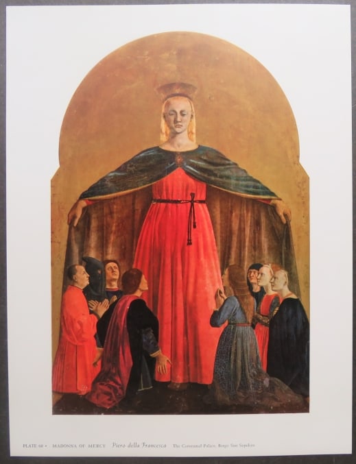 Piero della Francesca, Madonna of Mercy, 1950s Litho Art Print: "The Madonna of Mercy" by Piero della Francesca (1415-1492), vintage lithographic plate from the portfolio Metropolitan Museum Seminars in Art, published by the Metropolitan Museum of Art in the 1950s