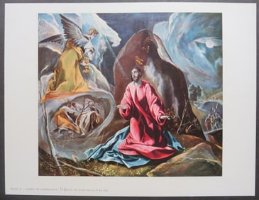 El Greco, Agony in the Garden, Christ at Gethsemane, 1950s Art Print Litho