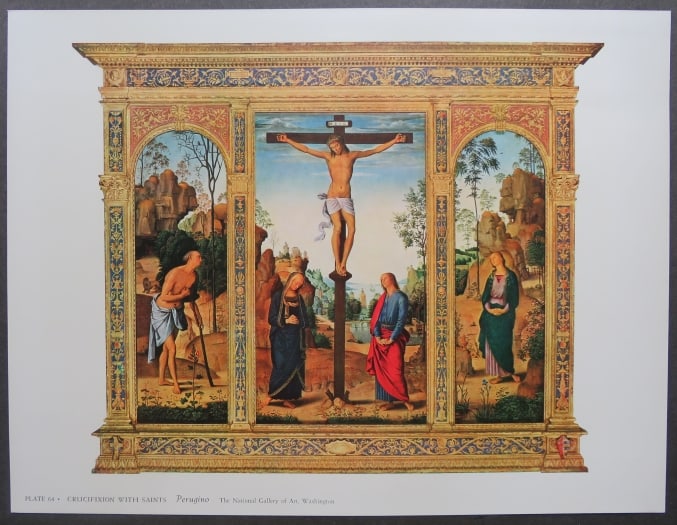 Perugino, Crucifixion with The Virgin, St John, Jerome, Mary Magdalene, Art Print Litho 1950 (1 of 2)