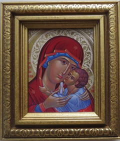 Virgin Mary, Umilenie, Eleousa, Eastern Orthodox Icon, Litho, Framed