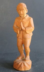 Antique German Wood Carved Figurine Boy Praying 1890s-1920s