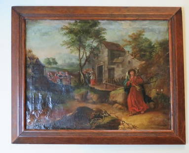 Jacob Willemsz de Wet, The Lost Coin & Good Shepard, Dutch Oil Painting, 1650s: "The Lost Coin and Good Shepard", Jacob Willemsz de Wet and His Workshop [attributed], antique oil painting on canvas, Dutch, 1650s in antique oak wood frame. The painting is 28.1/2" x 22" [72cm x 55c