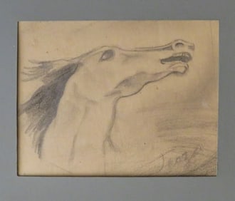 Horse, Original Mid Century Pencil Drawing, Signed, Framed