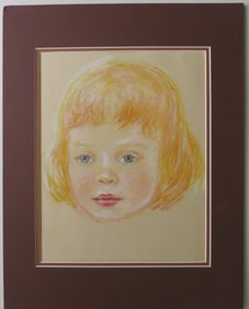 Portrait of a Girl, Original Drawing Color Pencils on Paper, 1940s