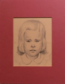 Portrait of a Girl, Original Pencil Drawing on Paper, 1940s, unsigned