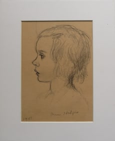 Portrait of a Girl, Original Pencil Drawing on Paper, Signed, 1947
