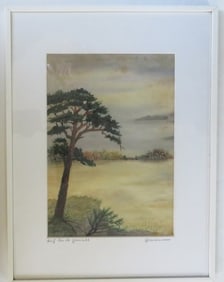 Romantic Landscape, Painting on Silk, signed Havemann, 1970s, Gallery Frame
