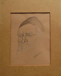 Old Man, Original Vintage Drawing, Pencils on Sepia Paper, 1989: "Old Man" original vintage drawing, pencils on sepia color paper, signed and dated 1989, matted. The drawing is c.4.3/4" x 6.1/4" [18cm x 25.5cm]; very good condition. The vintage mat is 7" x 9.1/4" [