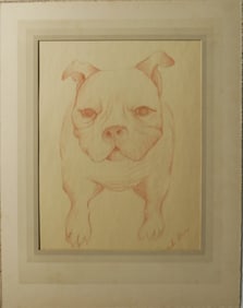 Mr. Wilson I, Original Dog Drawing, Signed, Sepia on Colored Paper