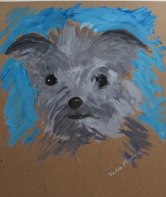 Lisa, Original Dog Drawing, Aqrylics on Cardboard, 2010s, Signed (1 of 2)