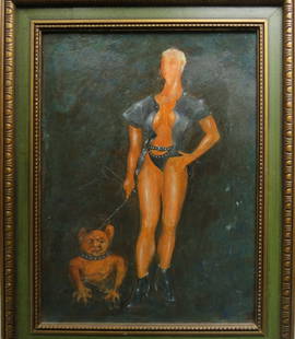 Queen Of The Night, Acrylics on Board Painting, 1980s, Framed: "Queen Of The Night" painting, acrylic on canvas board, varnished, unsigned, c.1980s; vintage wooden frame. The painting is 9" x 12" [23cm x 30.6cm]; the frame is 11.7/8" x 14.1/2" [29cm x 36.5cm];