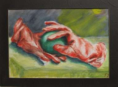 Edith Zander, Magic Gloves, Watercolor Drawing on Paper, Signed, 1980s, matted