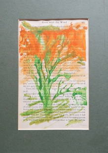 Gone with the Wind, GWTW 401, Mixed Media on Paper, Victor Moreau: "Gone with the Wind" ["GWTW 401"], acrylics on a page from Margaret Mitchel's GWTW book, Victor Moreau, pencil signed; matted. The artwork is c.5.1/4" x 7.3/4" (13.3cm x 19.6cm); original mat 8" x