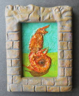 Victor Moreau, Confusation, Surreal Painting, Mixed Media 1990s Framed: "Confusation" by Victor Moreau, late 20th century, surreal painting, mixed media on cardboard, signed on the back. The painting is 2.1/2" x 3.1/2" [35mm x 90mm]; in original hand made by the artist fr
