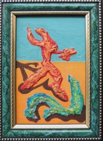 Victor Moreau, The Reasoning of Poetical Mood, Surreal Painting, Mixed Media 1990s Framed