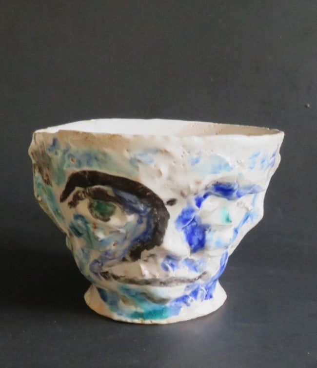 Catty Cup, Mug Sculpture, Victor Moreau, Surreal Art Pottery, Majolica (1 of 10)