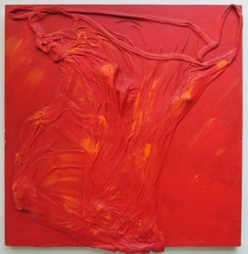 Red I, Abstract Painting on Wood, Mixed Media, 1992