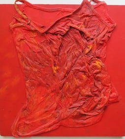 Red III, Abstract Painting on Wood, Mixed Media, 1992