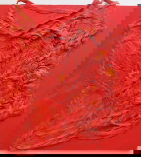 Red III, Abstract Painting on Wood, Mixed Media, 1992: "Red III" by Vadim Moroz, abstract painting on wood, mixed media [ballet dancer's shirt, resin, acrylics], 1992. This artwork is a part of the Dance-Painting project performed in Germany in 1992. The