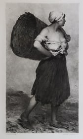 Antoine Vollon, The Chicken Woman, Antique Photogravure Goupil 1881