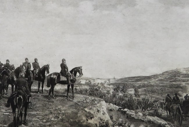 Meissonier, Napoleon III at the Solferino, Antique Photogravure Goupil 1881: "Napoleon III at the Solferino" [Napoleon III at the Battle of Solferino, 24 June, 1859] from the original painting by Jean-Louis-Ernest Meissonier, genuine photogravure; engraved by Goupil, 1881; pri