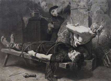 Luminais, The Death of Chramn, Antique Photogravure Goupil 1881: "The Death of Chramn" from the original painting by Evariste Vital Luminais, genuine photogravure; engraved by Goupil, 1881; printed on heavy stock paper; signed in plate "E. V. Luminais Pinx." and