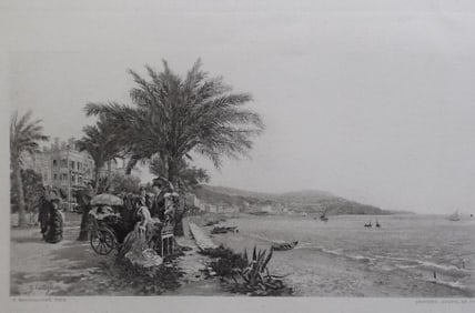 Giuseppe Castiglione, English Promenade at Nice, Antique Photogravure Goupil 1881
