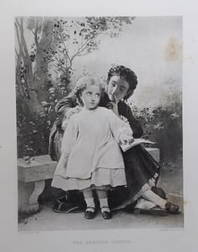 Leon Perrault, The Reading Lesson, Antique Photogravure Goupil 1881